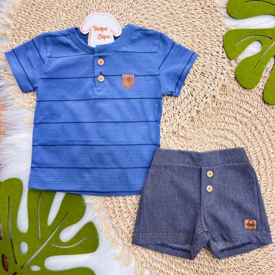 Conj. Camiseta Baby Summer Resort e Bermuda - Azul
